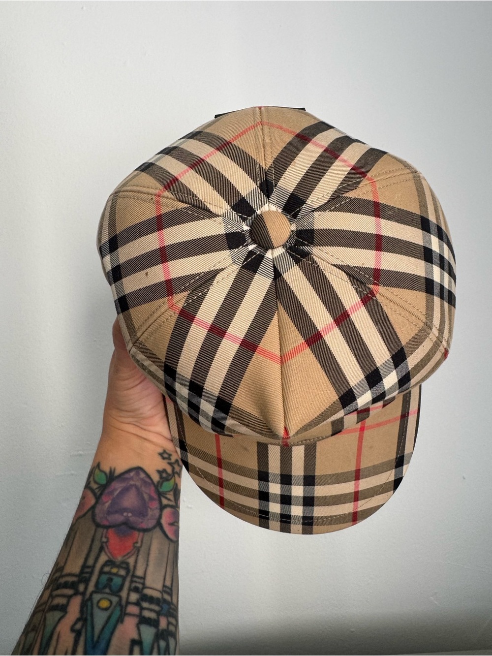 Burberry Tan Plaid Baseball Cap with Black & Red Accents - Picture 4 of 10